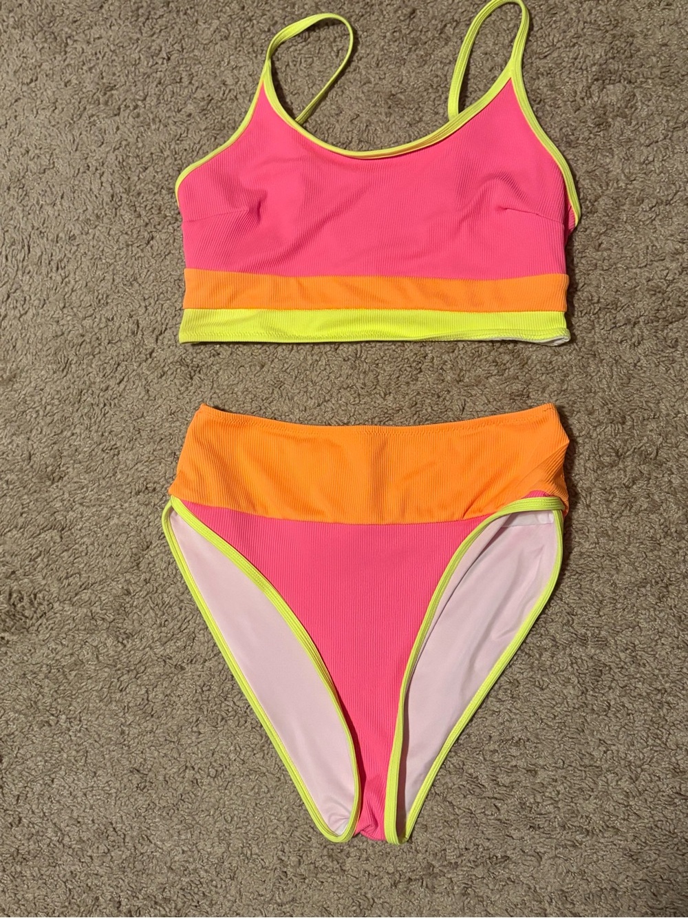 Neon Colorblock High-Waist Bikini Set